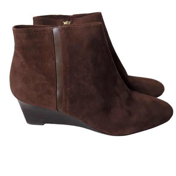 Coach Womens Side Zip Ankle Booties Brown Suede Leather Maya Wedge Mahogany 8B - Picture 1 of 10